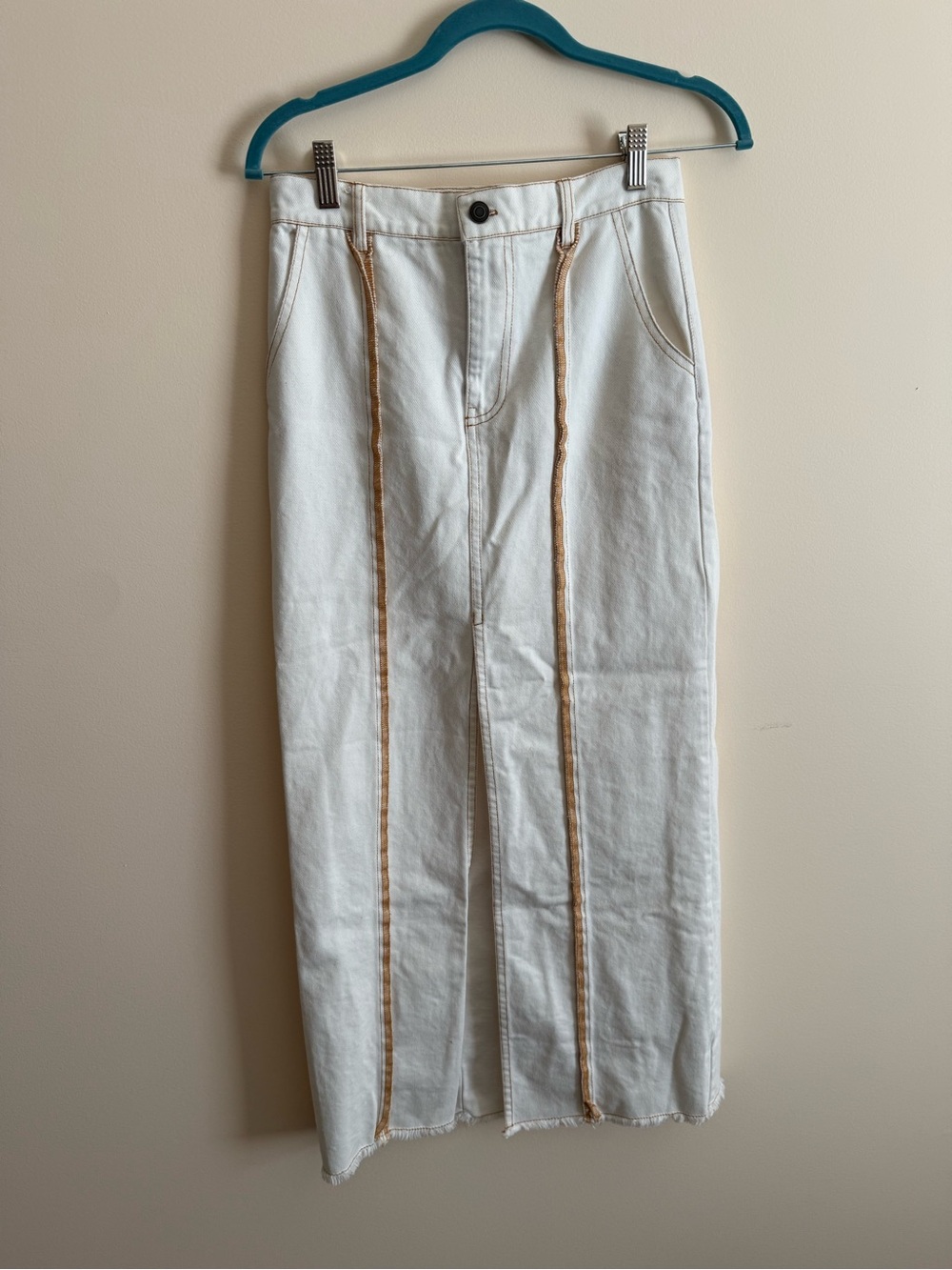 Moon River White Midi Skirt with Contrast Seams